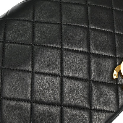 Chanel 1989-1991 Black Lambskin Turnlock Small Full Flap Shoulder Bag