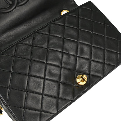 Chanel 1989-1991 Black Lambskin Turnlock Small Full Flap Shoulder Bag