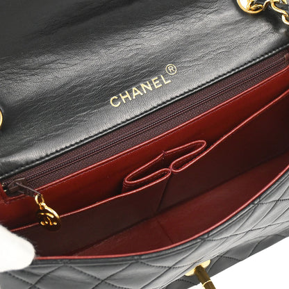 Chanel 1989-1991 Black Lambskin Turnlock Small Full Flap Shoulder Bag