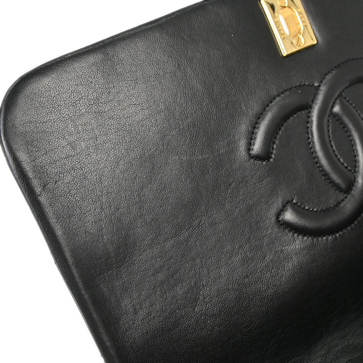 Chanel 1989-1991 Black Lambskin Turnlock Small Full Flap Shoulder Bag