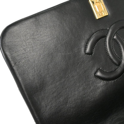 Chanel 1989-1991 Black Lambskin Turnlock Small Full Flap Shoulder Bag