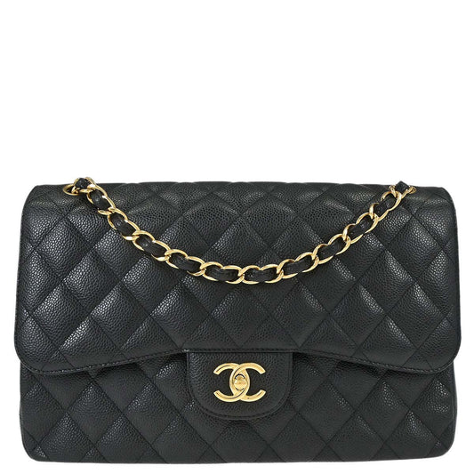Chanel Black Caviar Skin Jumbo Classic Double Flap Shoulder Bag