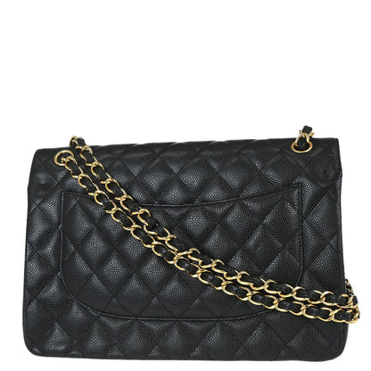 Chanel 2011 Black Caviar Skin Jumbo Classic Double Flap Shoulder Bag