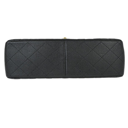 Chanel 2011 Black Caviar Skin Jumbo Classic Double Flap Shoulder Bag
