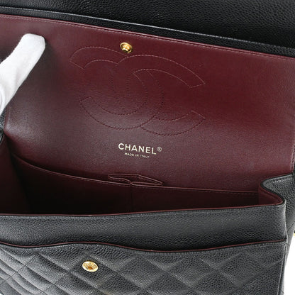 Chanel 2011 Black Caviar Skin Jumbo Classic Double Flap Shoulder Bag