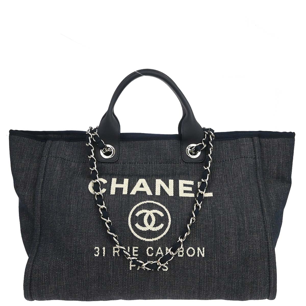 Chanel Navy Denim Medium Deauville 2way Shoulder Tote Handbag