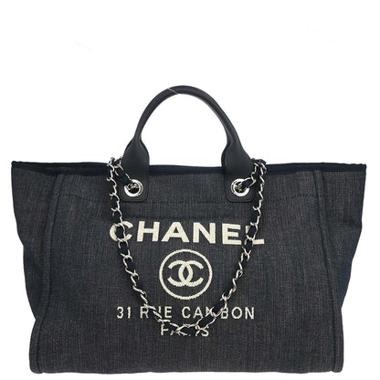 Chanel Navy Denim Medium Deauville 2way Shoulder Tote Handbag