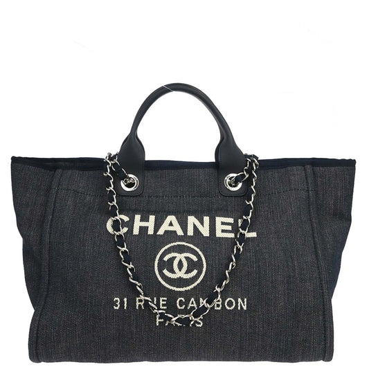 Chanel Navy Denim Medium Deauville 2way Shoulder Tote Handbag