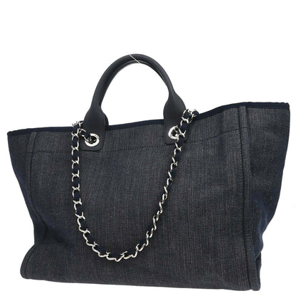 Chanel Navy Denim Medium Deauville 2way Shoulder Tote Handbag