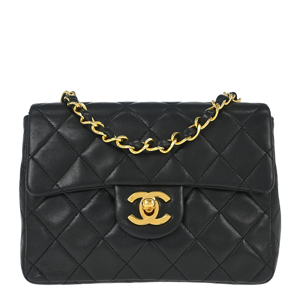 Chanel 1989-1991 Black Lambskin Mini Classic Square Flap Shoulder Bag 17