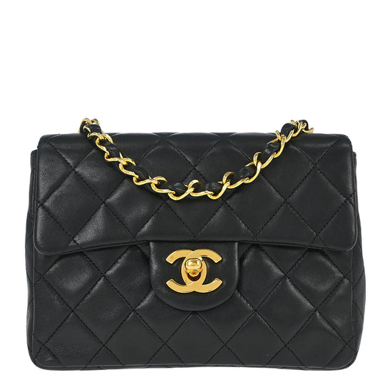 Chanel 1989-1991 Black Lambskin Mini Classic Square Flap Shoulder Bag 17