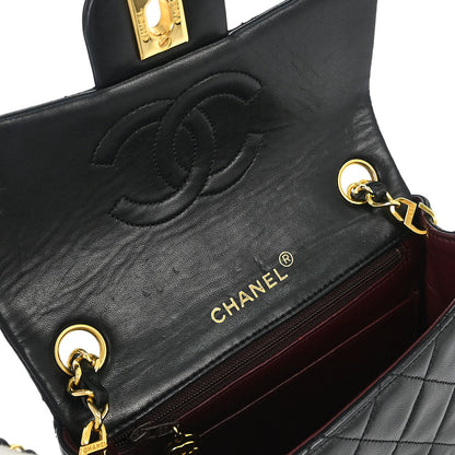 Chanel 1989-1991 Black Lambskin Mini Classic Square Flap Shoulder Bag 17
