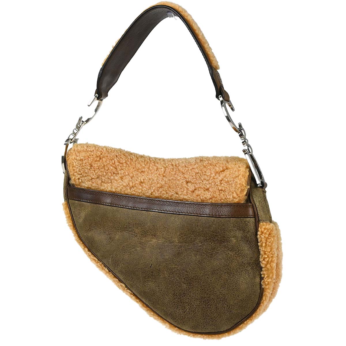 Christian Dior Brown Shearling Lambskin Saddle Handbag