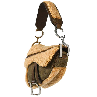 Christian Dior Brown Shearling Lambskin Saddle Handbag