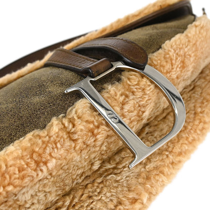 Christian Dior Brown Shearling Lambskin Saddle Handbag