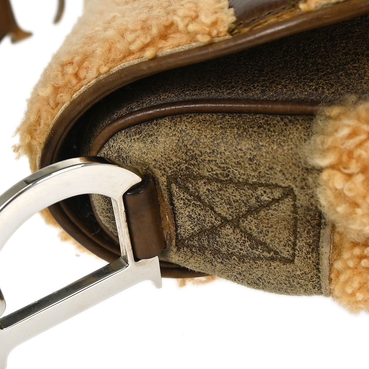 Christian Dior Brown Shearling Lambskin Saddle Handbag