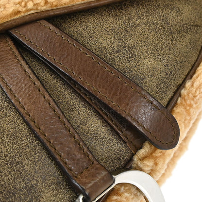 Christian Dior Brown Shearling Lambskin Saddle Handbag
