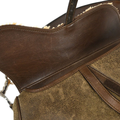 Christian Dior Brown Shearling Lambskin Saddle Handbag