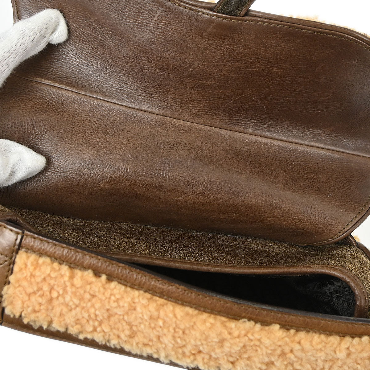 Christian Dior Brown Shearling Lambskin Saddle Handbag