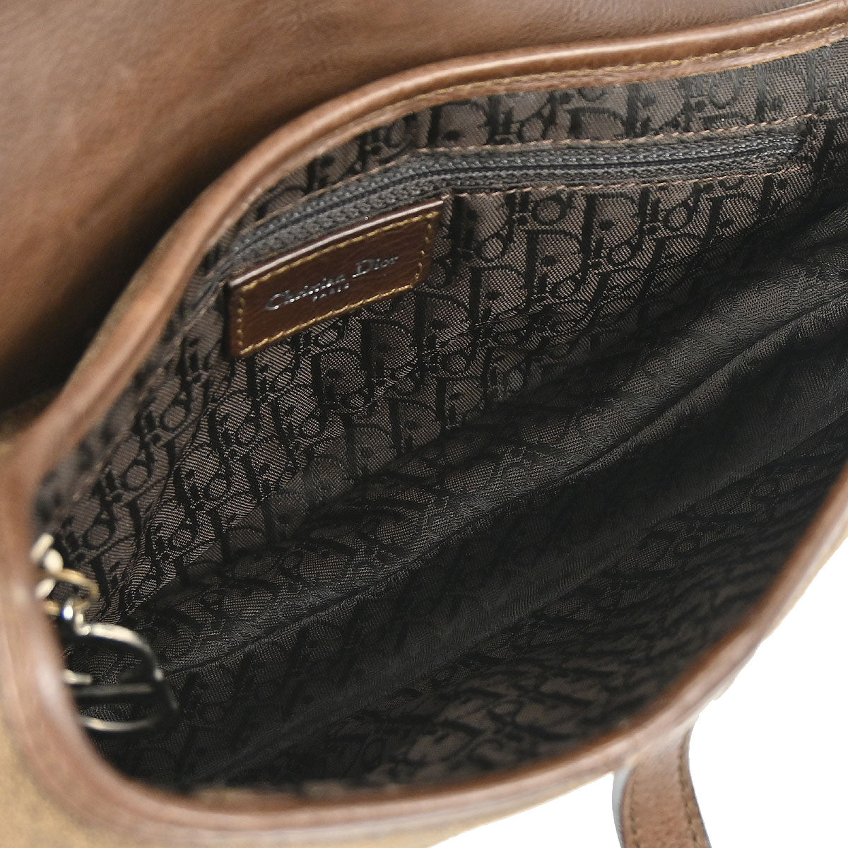 Christian Dior Brown Shearling Lambskin Saddle Handbag
