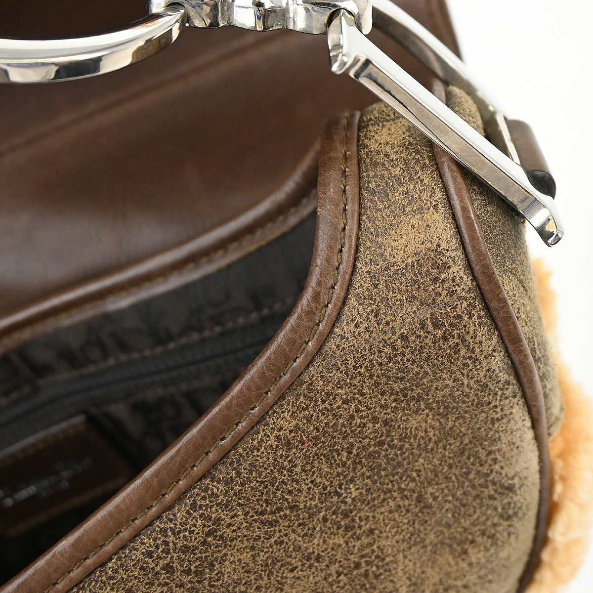 Christian Dior Brown Shearling Lambskin Saddle Handbag