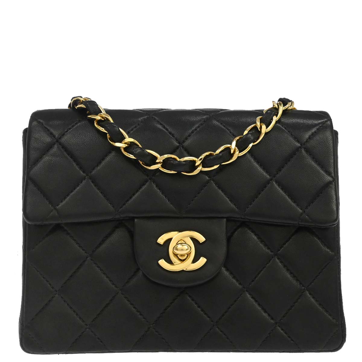 Chanel 1997-1999 Black Lambskin Mini Classic Square Flap Shoulder Bag 17