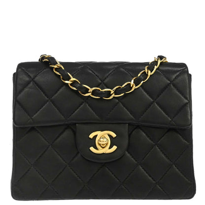 Chanel 1997-1999 Black Lambskin Mini Classic Square Flap Shoulder Bag 17