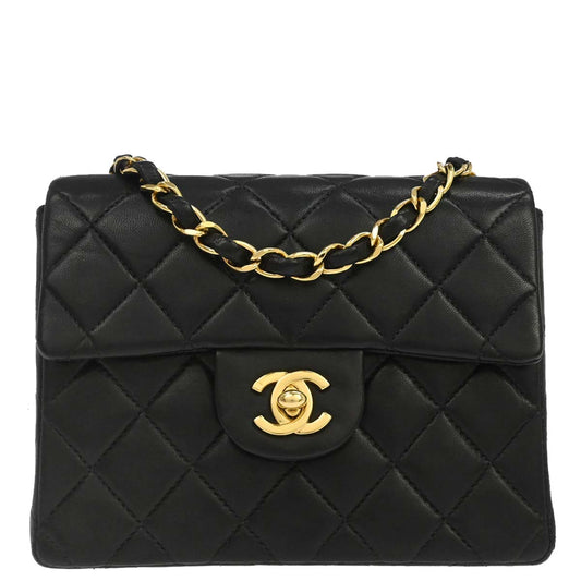 Chanel 1997-1999 Black Lambskin Mini Classic Square Flap Shoulder Bag 17