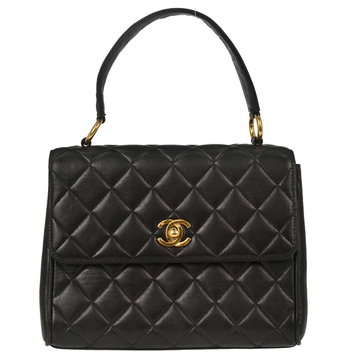 Chanel 1996-1997 Black Lambskin Straight Flap Handbag