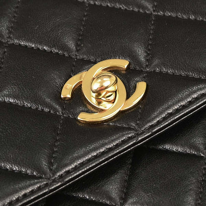 Chanel 1996-1997 Black Lambskin Straight Flap Handbag