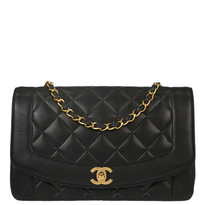 Chanel 1991-1994 Black Lambskin Medium Diana Shoulder Bag