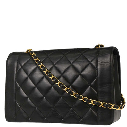 Chanel 1991-1994 Black Lambskin Medium Diana Shoulder Bag