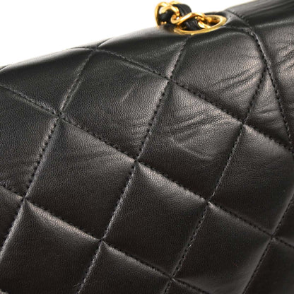 Chanel 1991-1994 Black Lambskin Medium Diana Shoulder Bag
