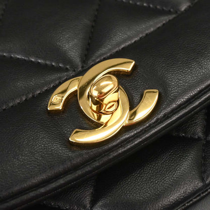 Chanel 1991-1994 Black Lambskin Medium Diana Shoulder Bag