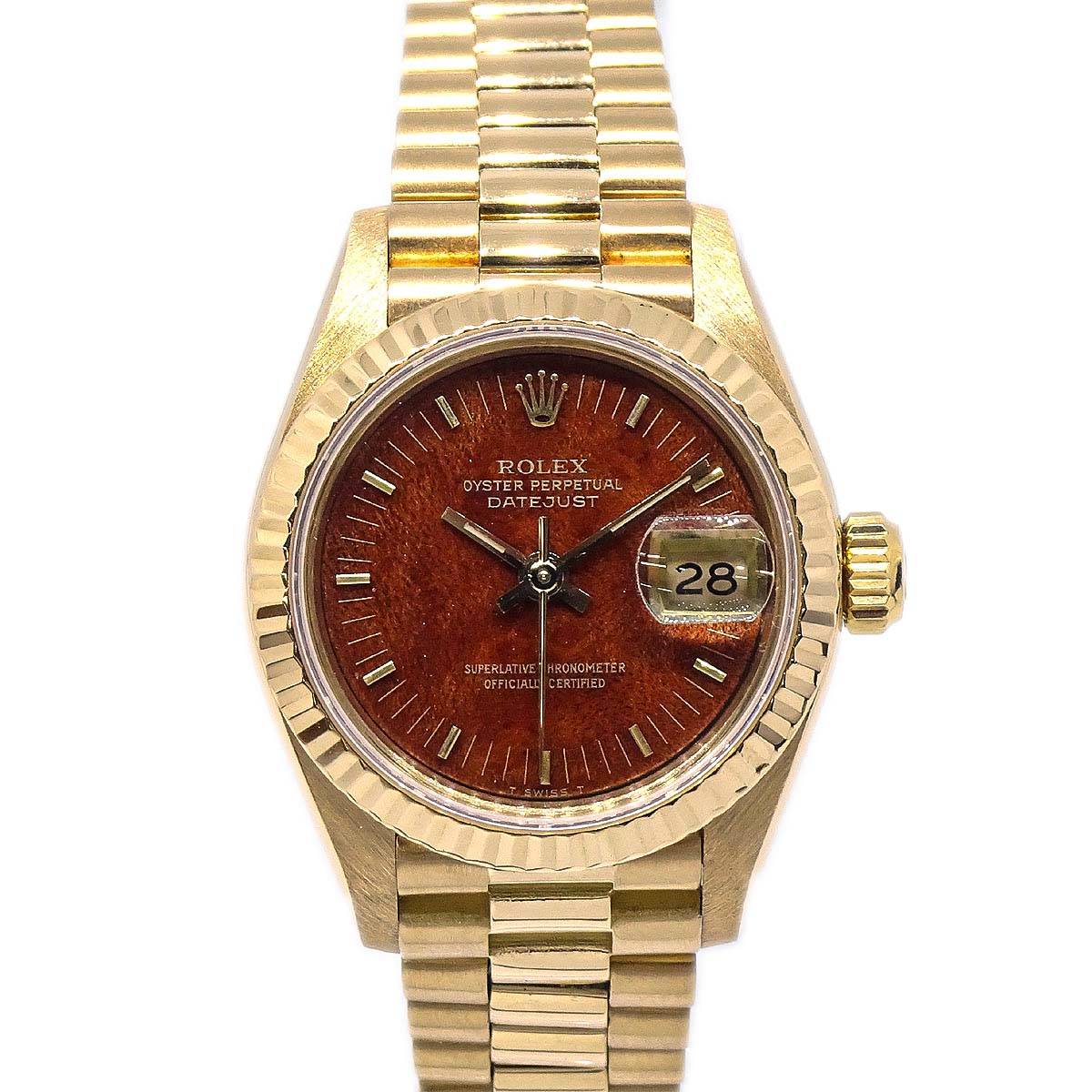 Rolex Oyster Perpetual Datejust 26mm Mahogany Dial Ref.69178 Watch 18KYG
