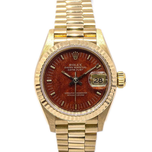 Rolex Oyster Perpetual Datejust 26mm Mahogany Dial Ref.69178 Watch 18KYG