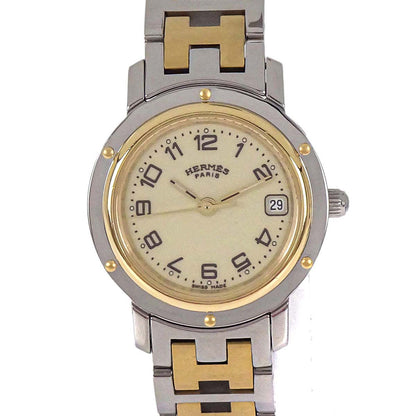 Hermes Ref.CL4.220 Clipper Date 24mm Quartz Watch SS Gold Plated