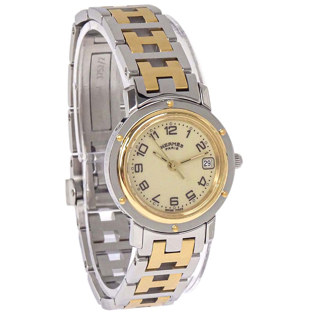 Hermes Ref.CL4.220 Clipper Date 24mm Quartz Watch SS Gold Plated