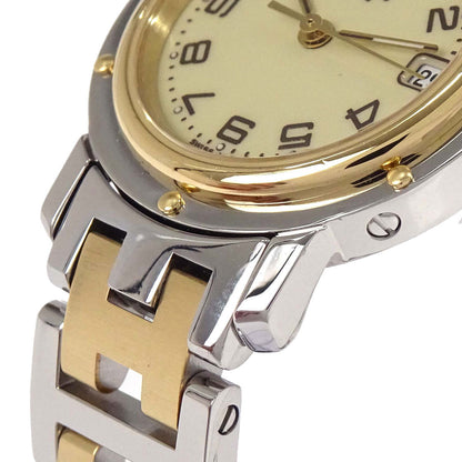 Hermes Ref.CL4.220 Clipper Date 24mm Quartz Watch SS Gold Plated