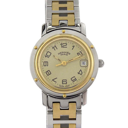 Hermes Ref.CL4.220 Clipper Date 24mm Quartz Watch SS Gold Plated