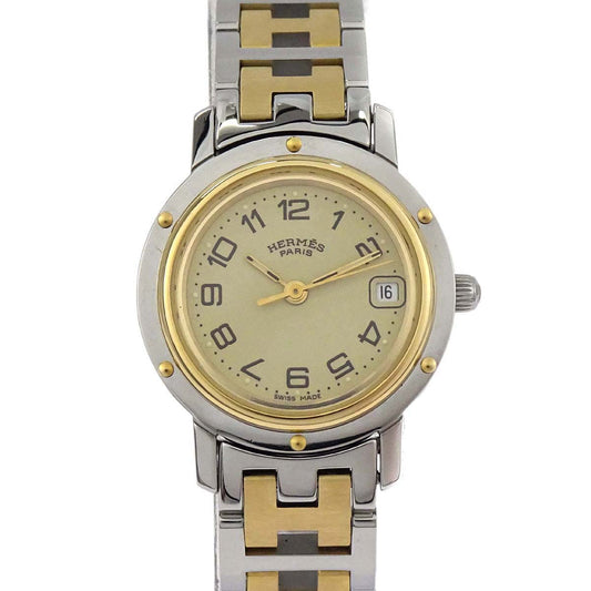 Hermes Ref.CL4.220 Clipper Date 24mm Quartz Watch SS Gold Plated