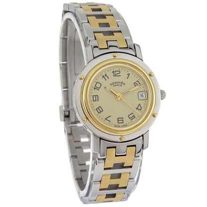 Hermes Ref.CL4.220 Clipper Date 24mm Quartz Watch SS Gold Plated