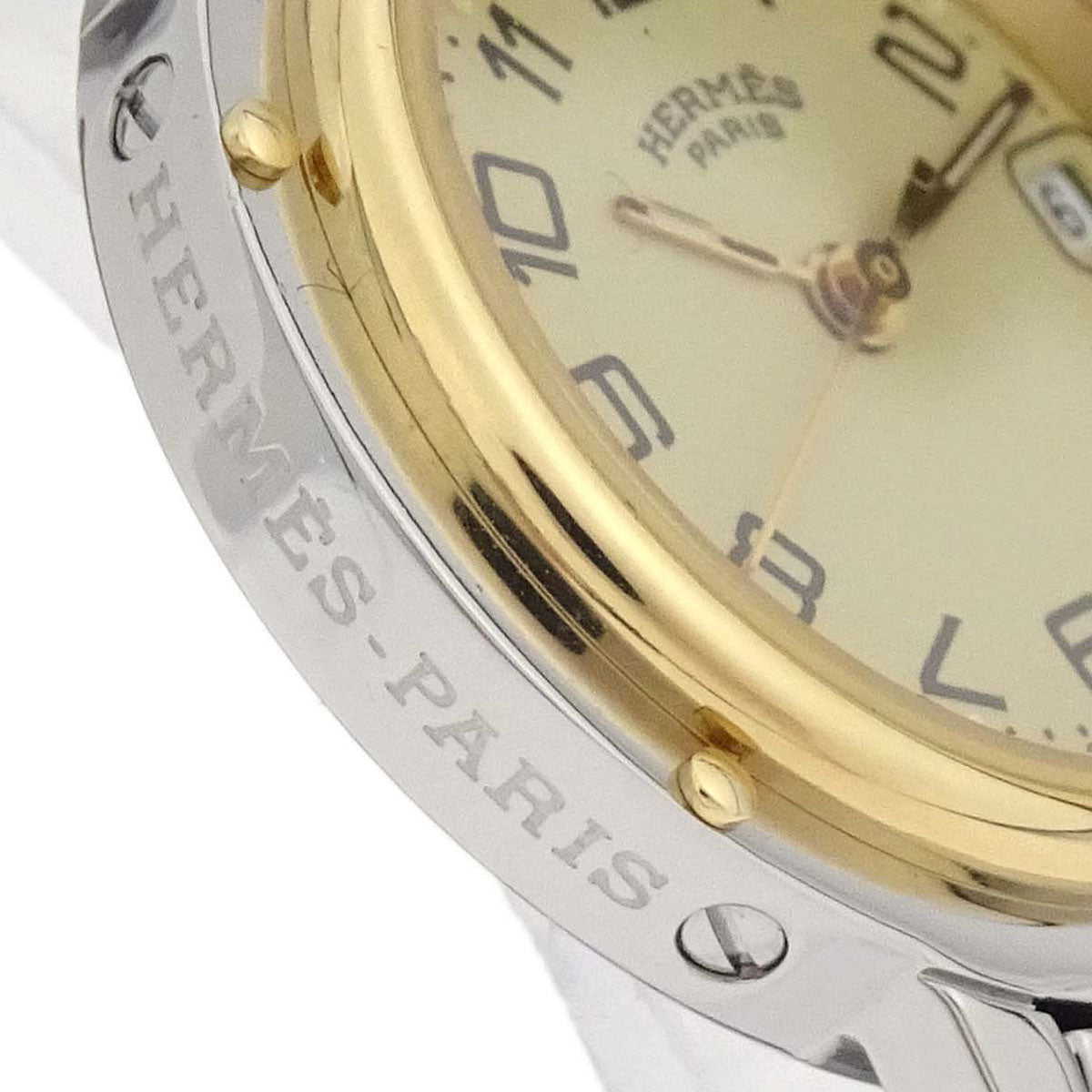 Hermes Ref.CL4.220 Clipper Date 24mm Quartz Watch SS Gold Plated