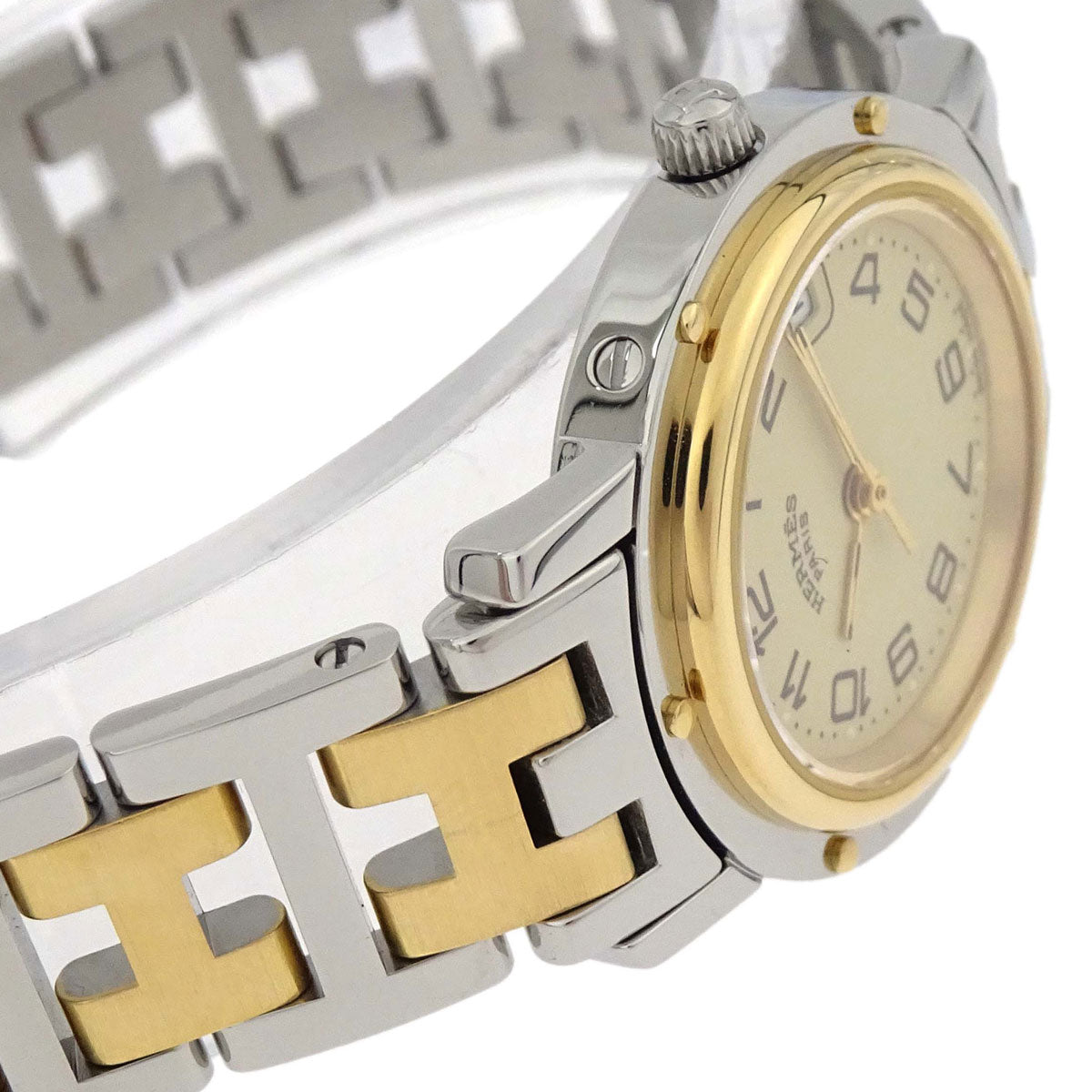 Hermes Ref.CL4.220 Clipper Date 24mm Quartz Watch SS Gold Plated