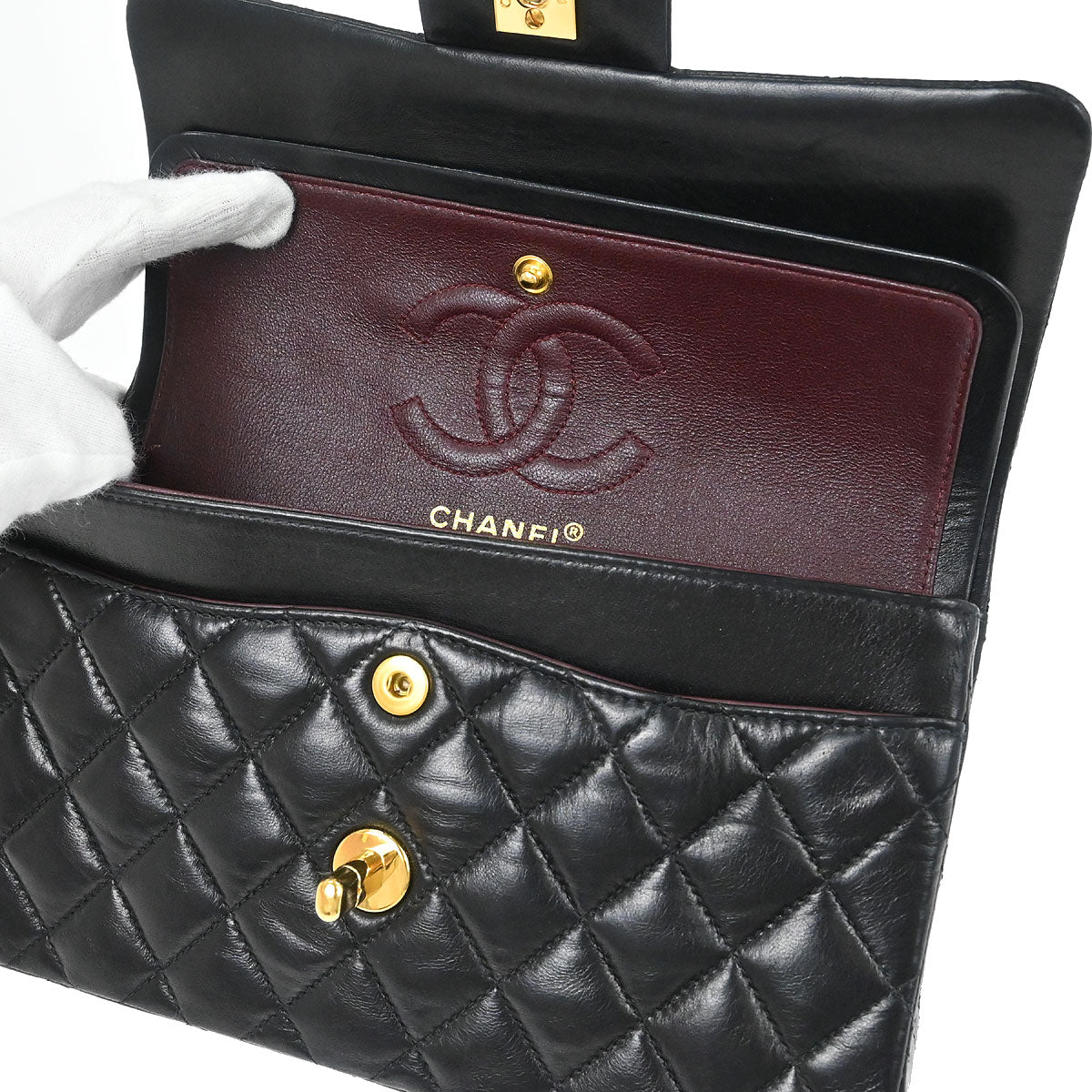 Chanel Black Lambskin Small Classic Double Flap Shoulder Bag