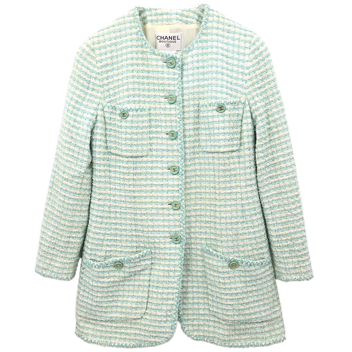 Chanel 1997 Collarless Tweed Jacket Blue #48