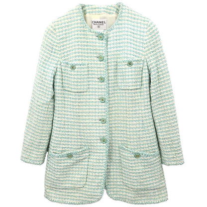 Chanel 1997 Collarless Tweed Jacket Blue #48
