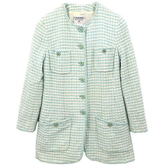 Chanel 1997 Collarless Tweed Jacket Blue #48