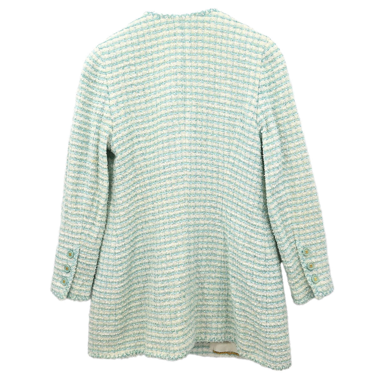 Chanel 1997 Collarless Tweed Jacket Blue #48