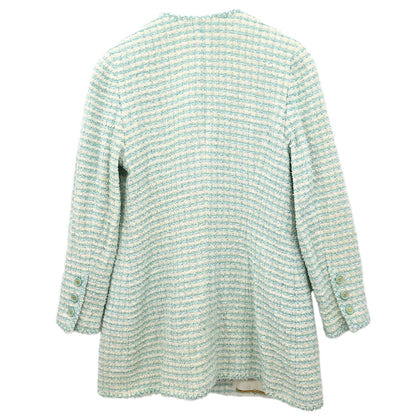 Chanel 1997 Collarless Tweed Jacket Blue #48